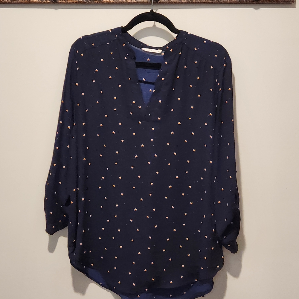 Lush Blue and White Mandarin Collar Blouse